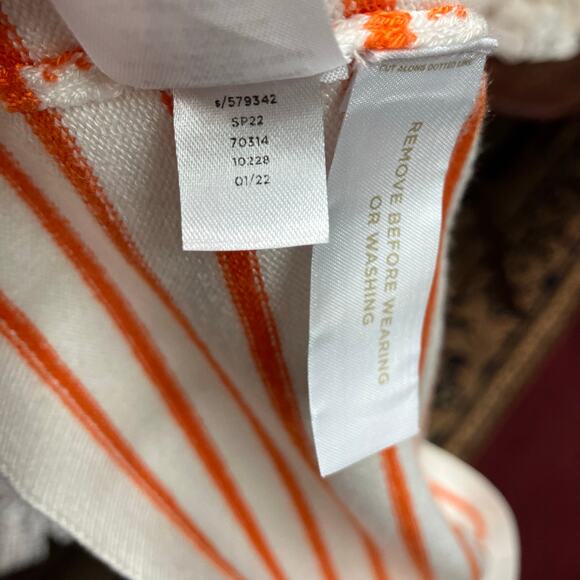 Ann Taylor Orange White Striped V-Neck Sweater Top Size S SP22 Short Sleeve - Picture 12 of 15
